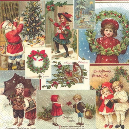 Set of 1 Large Nostalgic Christmas Card Napkins 20 Pack