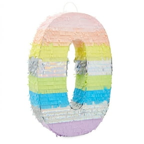 Large Number 0 Pinata for Girl's Birthday Party Decorations, Rainbow Pastel (21" x 14.7" x 4")