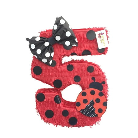 Large Number Five Pinata Red Black Polka Dots Ladybug Pinata
