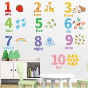 Neasyth Large Number Wall Decals Animal Numbers Educational Learning Wall Sticker for Classroom Playroom