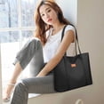 thumbnail image 1 of Large Nylon Tote Bag for Women with Top Handle, Mat Buckle, Zippered Organizer Pockets, 13.38"x4.33"x11.02", Lightweight Shoulder Handbag for Gym, Work, Travel, 1 of 8