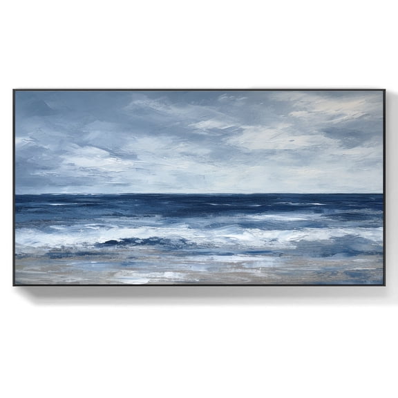 Large Ocean Painting On Canvas Textured Painting Beach Landscape Wall Art Blue Painting Abstract Sea Wall Art Home Decor,Unstretched,Frameless,(41*61cm)16*32Inches