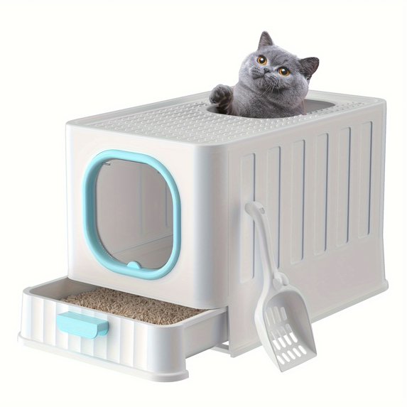 [Large Odorless Cat Litter Box] Large Enclosed Cat Litter Box with Lid Cover Hooded Odorless Cat Toilet with Litter Scoop Cat Self Groomer Deodorizer Filter