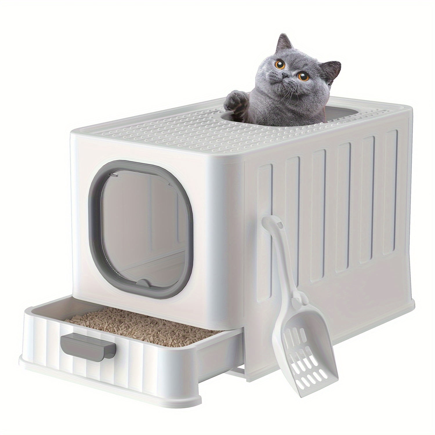 [Large Odorless Cat Litter Box] Large Enclosed Cat Litter Box with Lid Cover Hooded Odorless Cat Toilet with Litter Scoop Cat Self Groomer Deodorizer Filter