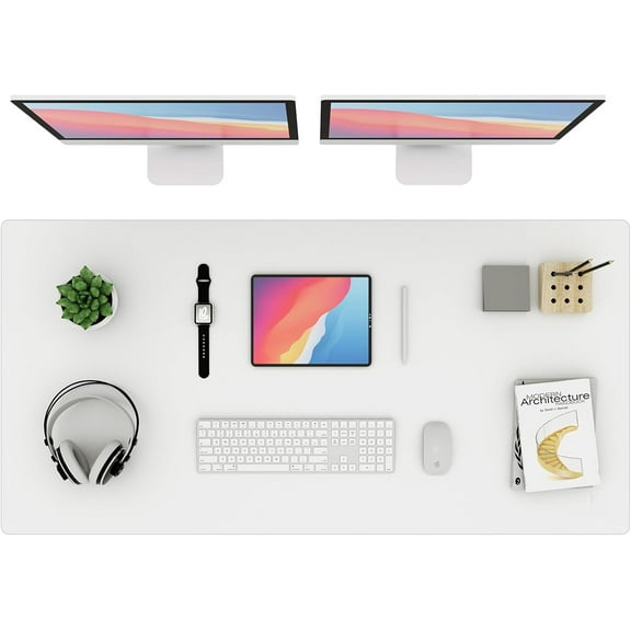 Large Office Leather Desk Mat, Mouse and Keyboard Pad, Computer and Laptop Mat, Desktop Protector and Cover, Writing Pad and Blotter (47.2"x23.6", White)