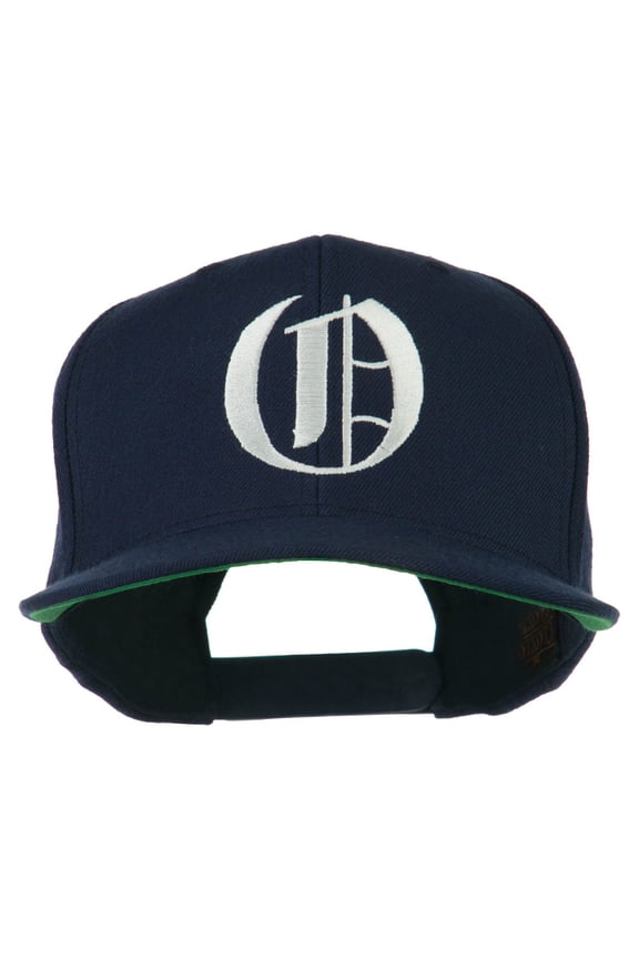 Large Old English O Embroidered Flat Bill Cap - Navy OSFM