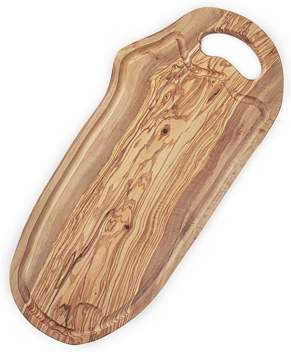 Large Olive Wood Meat Cutting Board with Drip Edge, Wooden Steak Board with  Juice Groove, Handcrafted Charcuterie Cheese Serving Board with Handle,