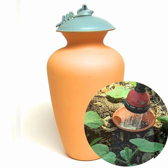 Large Olla Watering Pot with Lid - 1.25 Gallon Ollas for Garden Irrigation (Slate Blue Lid)