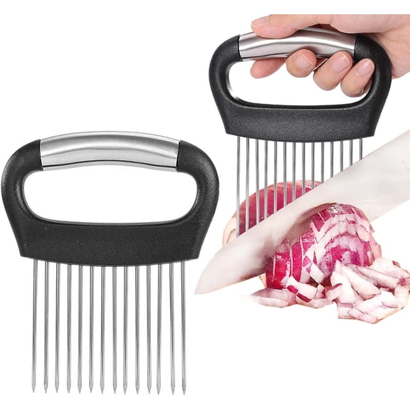Large Onion Holder for Slicing, Large ter Vegetable Chopper, Stainless Steel Tomato Slicer for Potato Lemon, Practical Meat Tenderizer Tool, Kitchen Food Slicer Guide for Neat Slicing