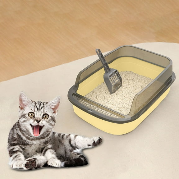 Large Open Cats Litter Box Kitty Litter Pan, Cartoon Appearance, Heighten Cat Sandbox, Splashproof Cat Toilet Cat Litter Tray, Yellow