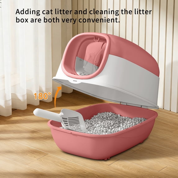 Large Open Entry Cat Litter Box, Transparent Breathable Kitty Litter Box with Free Cleaning Scoop, Modern Stylish Indoor Cat Toilet Box Made of Premium Safe Material
