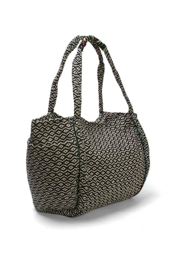 Large Open Tote Bag w/ Side Pocket - White