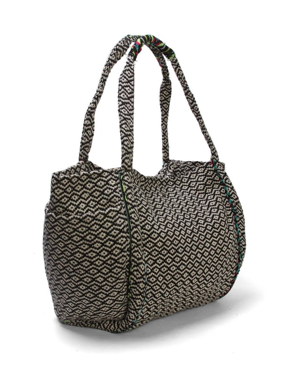 Large Open Tote Bag w/ Side Pocket - White