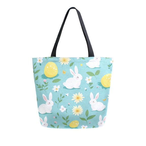 Large Opening Canvas Tote Bag Thickened Canvas Shopping Bag Commuter Handbag Multi-color Available Easter Seamless Pattern