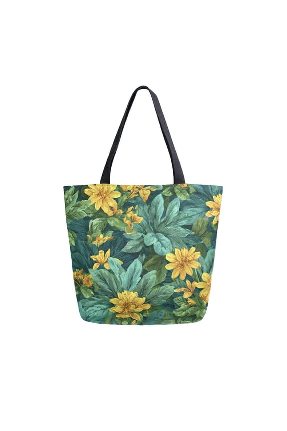Large Opening Canvas Tote Bag Thickened Canvas Shopping Bag Commuter Handbag Multi-color Available Yellow Chrysanthemum