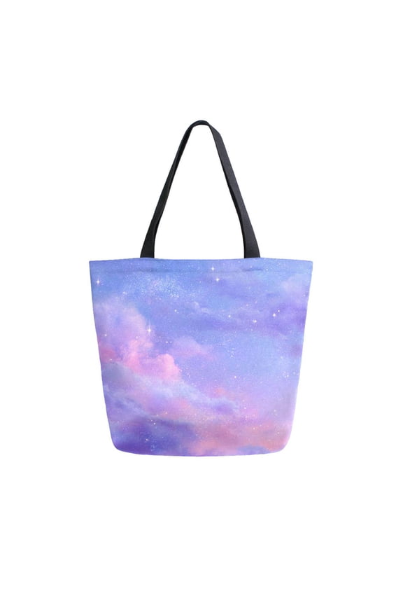 Large Opening Canvas Tote Bag Thickened Durable Shopping Bag Casual Commuter Handbag Lightweight Reusable Daily Bag Purple Pink Twilight Galaxy