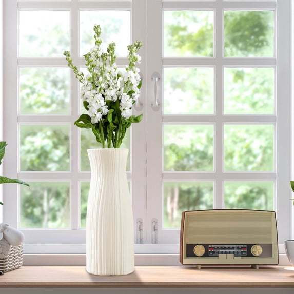 Large Opening Modern Plastic Vase,Shatterproof Floral Container,Living Room Dining Table Decor,Wedding Event Centerpiece Vase,Stylish Home Office Display,Anti Drop Durable Vase