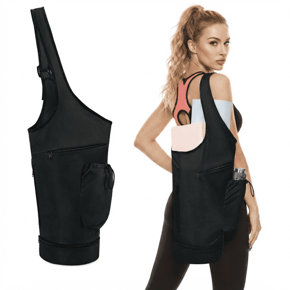 Large Opening Yoga Mat Carrier, Waterproof Wet/Dry Pocket & Bottle Holder, Adjustable Shoulder Strap Storage Bag