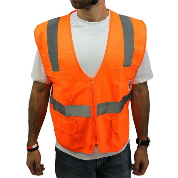 Large Orange Safety Vest/ 4 Pockets ANSI/ISEA 107-2015 Class 2