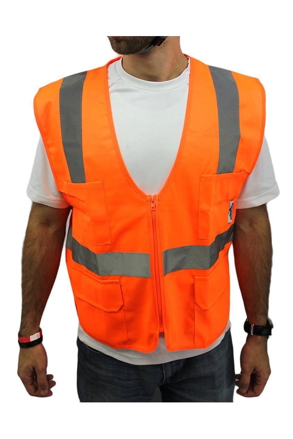 Large Orange Safety Vest/ 4 Pockets ANSI/ISEA 107-2015 Class 2