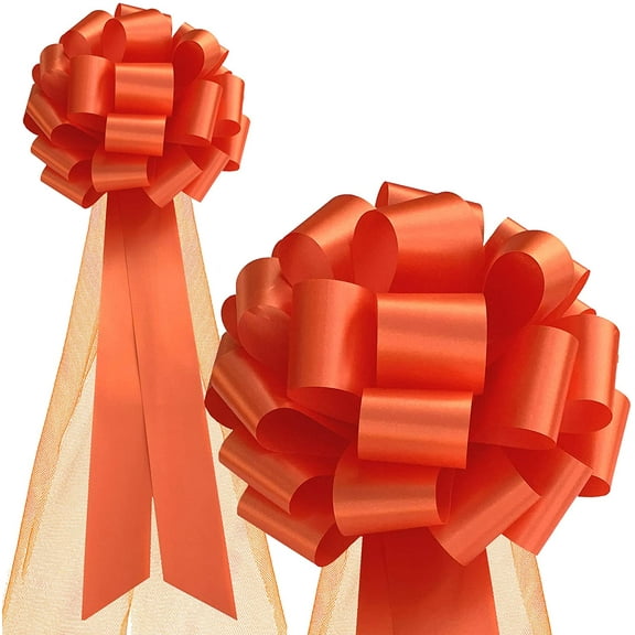 Large Orange Wedding Pull Bows with Long Tulle Tails - 9" Wide, Set of 6, Easter, Spring, Summer, Halloween, Thanksgiving