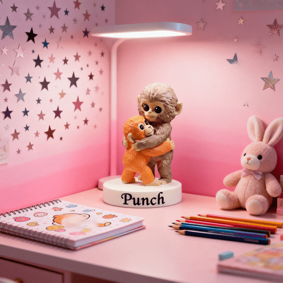 Large Orangutan Plush Action Figures Punch Monkey Plush Figure 3.93 Inch Monkey Character Collectible Figure Statue Gifts for Best Friend