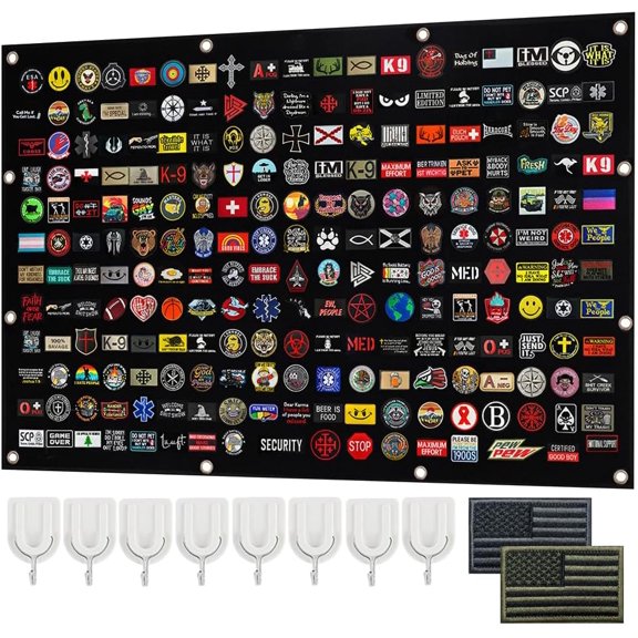 Large Organizer Display Holder Panel Board for Tactical Military Morale Emblem Uniform Hook Look Patches,40 Inches x 60 Inches Emblems Nylon Hanging Wall Boards,with 2 Flag Patch Included