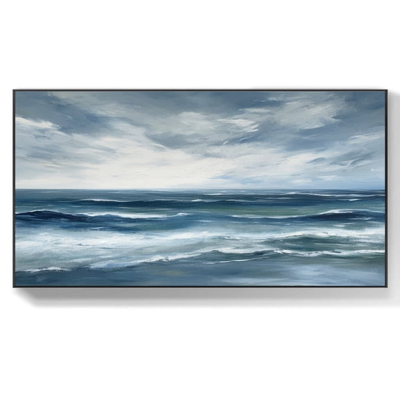 Large Original Blue Ocean Abstract Oil Painting On Canvas Seascape Wall Art Sea Waves Abstract Wall Art Handmade Living Room Wall Art,Unstretched,Frameless,(102*204cm)40*80Inches