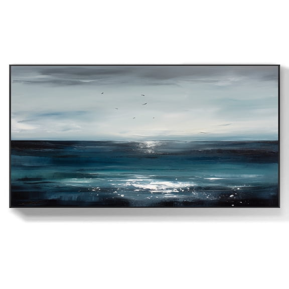 Large Original Blue Ocean Oil Painting On Canvas Seascape Acrylic Wall Art Modern Minimalist Custom Living Room Wall Decor,Unstretched,Frameless,(91*182cm)36*72lnches