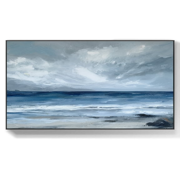 Large Original Green Ocean Abstract Painting On Canvas Original Sky Landscape Painting Sea Abstract Oil Painting Living Room Wall Art,Unstretched,Frameless,(41*61cm)16*32Inches