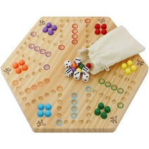 Large Original Marble Game Wahoo Board Game Double Sided Painted Wooden Fast Track Board Game for 6 and 4 Players 6 Colors 24 Marbles 6 Dice for Family Friends and Party (Extra-Large Size)