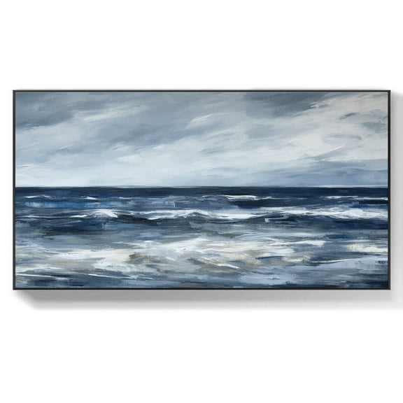 Large Original Minimalist Ocean Landscape Painting Seascape Painting On Canvas Wall Art Modern Living Room Home Decor,Unstretched,Frameless,(41*61cm)16*32Inches