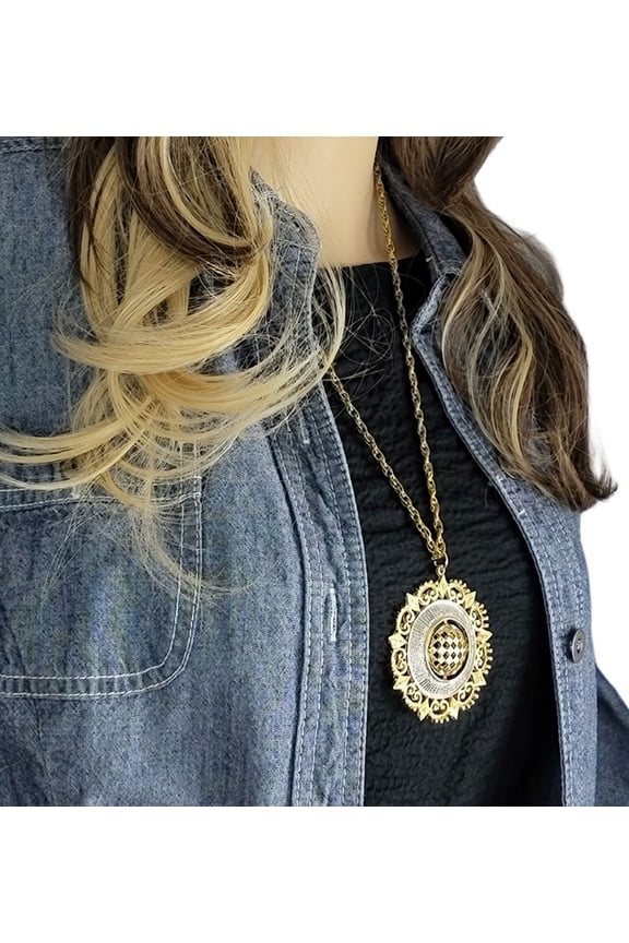 Large Ornate Statement Pendant Antique Look 24" Chain Necklace