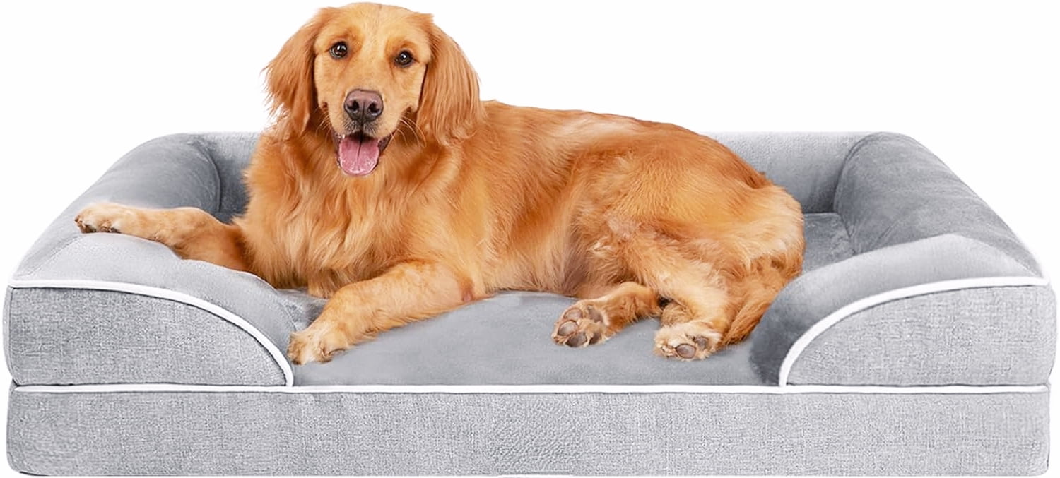 Large Orthopedic Dog Bed Grey Memory Foam With Washable Cover Waterproof