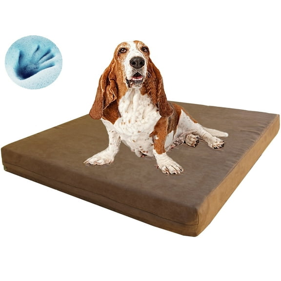 Dogbed4less Large Waterproof Memory Foam Dog Bed, 41 x 27 x 4 Inches, Microsuede Washable Cover, Brown