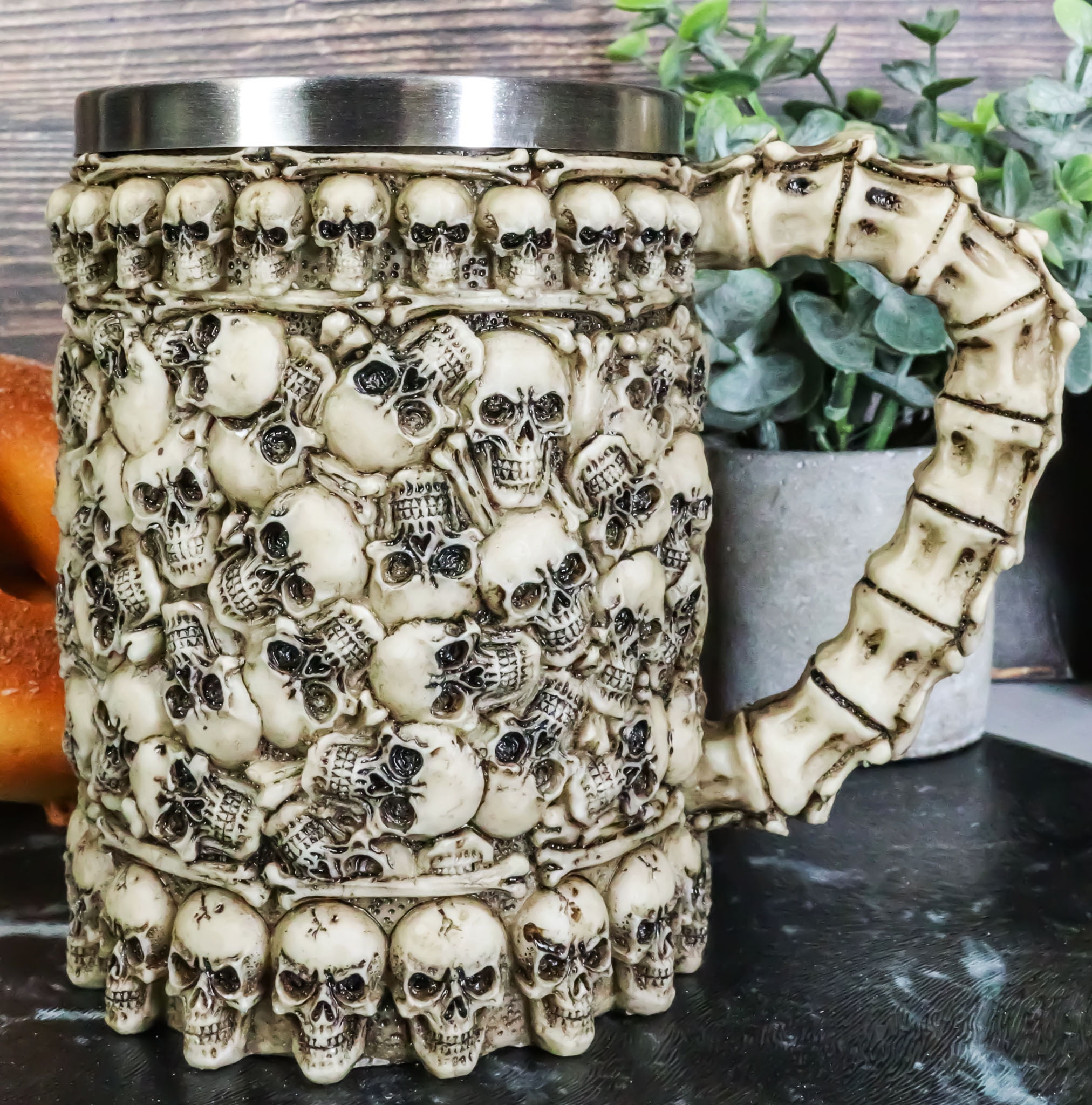 Large Ossuary Skull Bone Graveyard Beer Stein Tankard Coffee Cup Drink