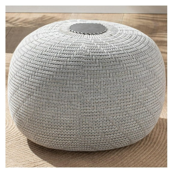 Large Ottoman Foot Stool, Knitted Foot Rest, Round Pouf Chair, Modern Living Room Furniture Bean Bag, Room Decor, Bedroom Footstool, Boho Pouffe, Home Decor Poof, 20" W x 15" H, Gray