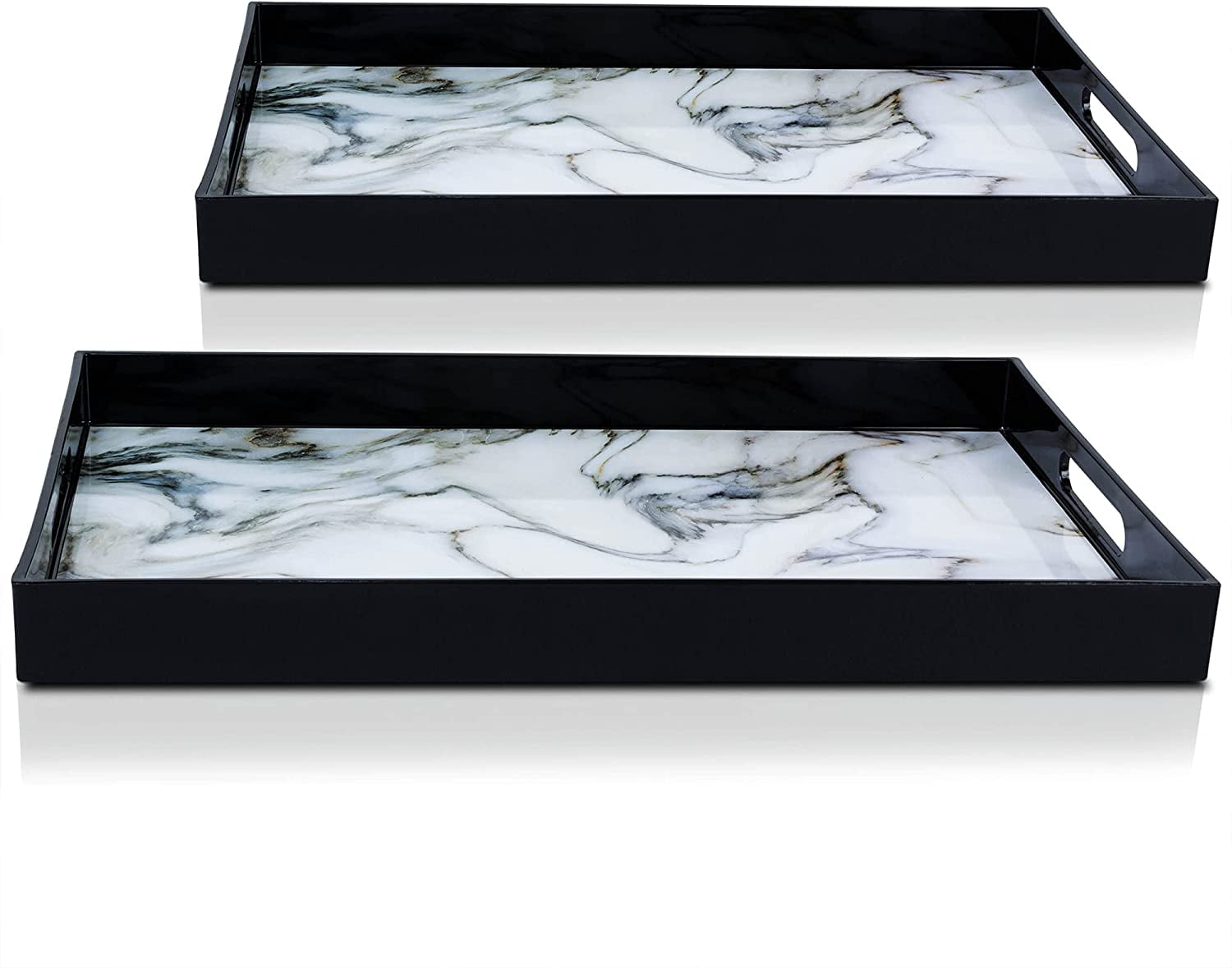 Large Ottoman TraySet Of 2Faux Marble Coffee Table Tray With Black