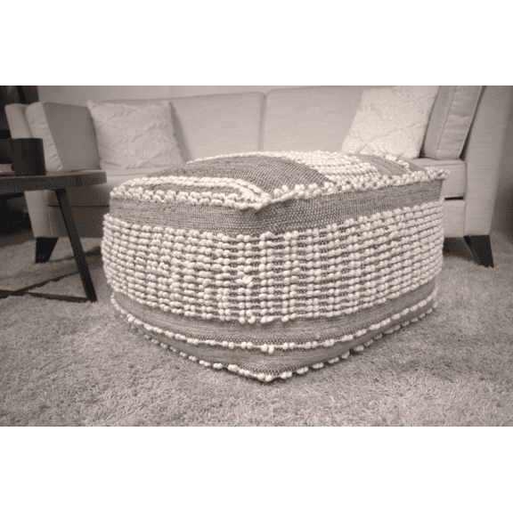 Large Ottomans, Rustic Wool and Cotton Large Pouf, Brown, Brown+Beige Ottomans With Storage,Wool Fabric Ottomans, Furniture Primary Living Space Ottomans