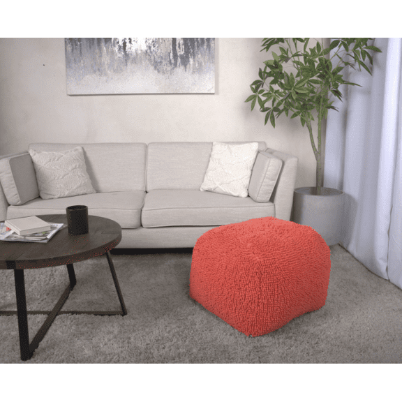 Large Ottomans, Spongy Microfiber Square Pouf, Coral, Coral Ottomans With Storage,Microfiber Fabric Ottomans, Furniture Primary Living Space Ottomans