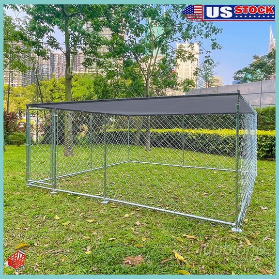 Jarbalai 10' x 10' Outdoor Dog Exercise Pen with Sun Shade Cover, Upgraded Galvanized Steel Kennel with Lock Gate, for Small to Medium Dogs