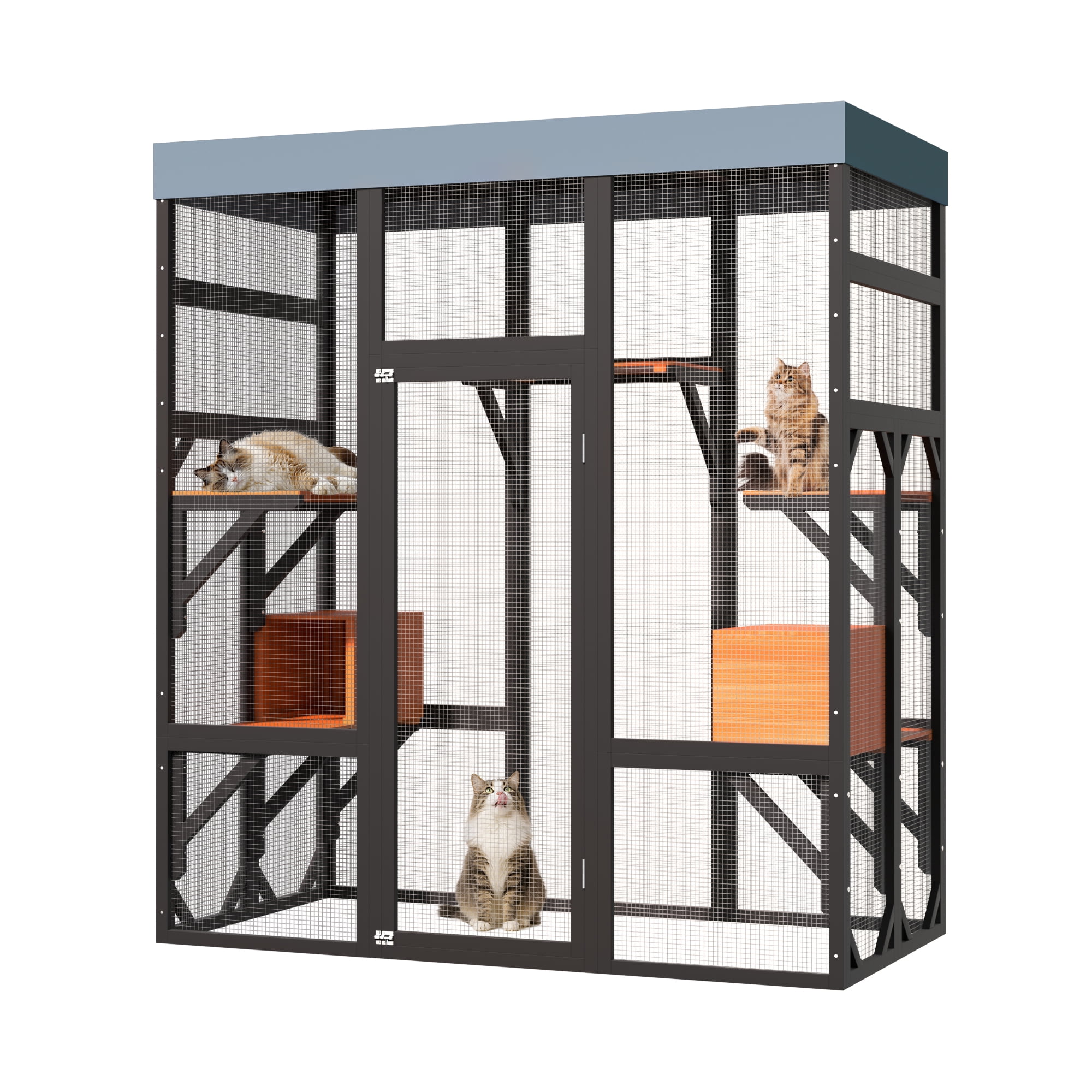 Large Outdoor Cat Enclosure Catio with 5 Platforms & 2 Napping Houses, Secure Metal Frame, Easy Assembly for Indoor & Outdoor Use