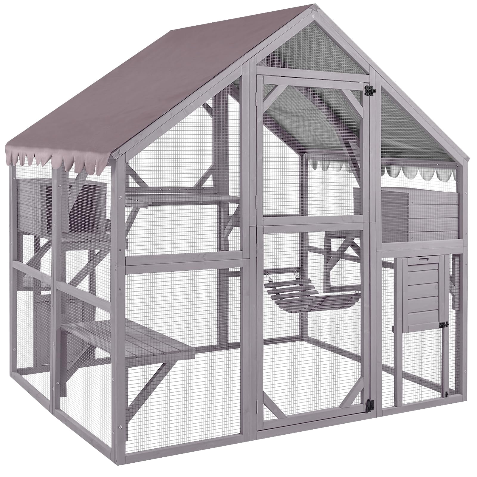 Large Outdoor Cat Enclosure with Bridges, Walks, Houses, Roof Cover 28.27 ft² Play Area for Cats, Grey