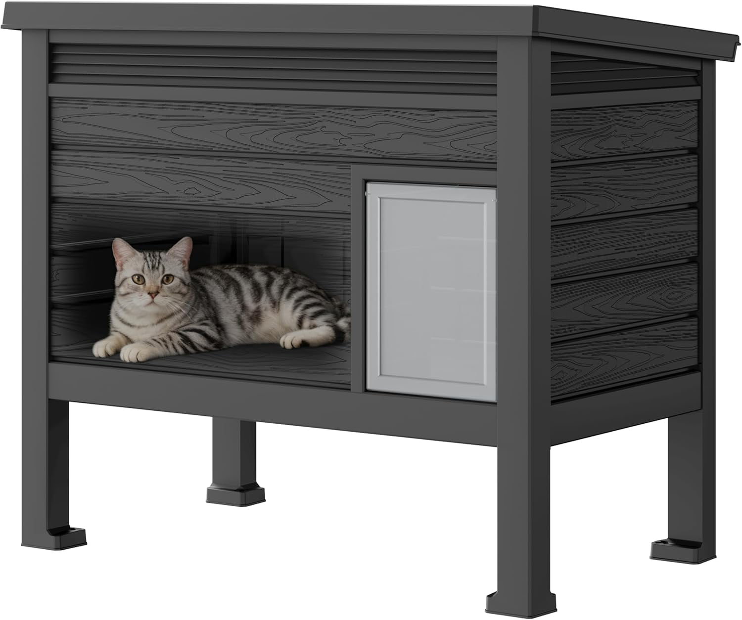 Large Outdoor Cat House Weatherproof, 31 Inch Plastic Cat House Waterproof with Raised Floor, Outside Feral Cat Shelter for Patio, Porch, Garage, Indoor Use, Easy to Clean