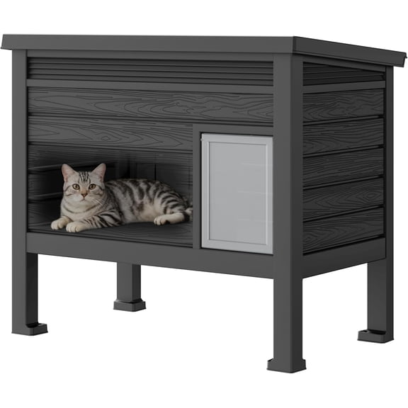 Large Outdoor Cat House Weatherproof, 31 Inch Plastic Cat House Waterproof with Raised Floor, Outside Feral Cat Shelter for Patio, Porch, Garage, Indoor Use, Easy to Clean