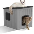 thumbnail image 1 of Large Outdoor Cat House Weatherproof, Plastic Cat House with Dual Door, Feral Cat Shelter for Porch, Patio, Backyards,Garage, Neighborhood, Indoor(Gray), 1 of 8
