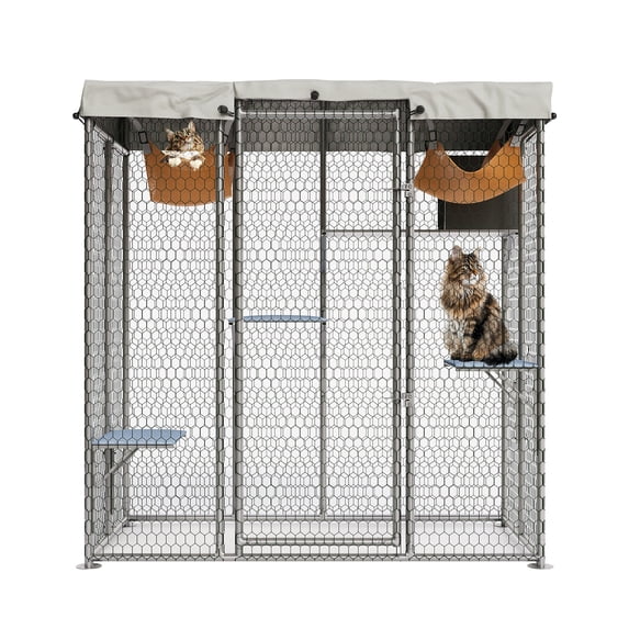 Cat Patio Multi Level Large Outdoor Cat House with Walk-In Platform, Multi-Level Enclosure ...