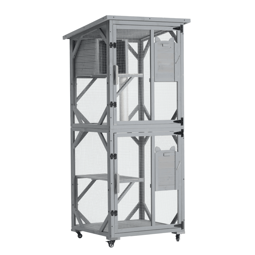 Large Outdoor Catio Cat Enclosure with Wheels,Waterproof Roof&Multi-Level Play Areas,70.9"