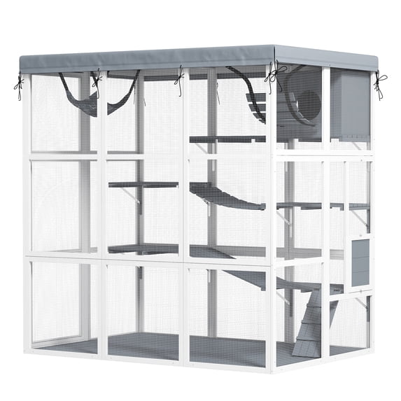 Large Outdoor Catio for 2-4 Cats, Cat Enclosure with Hammock & Condo