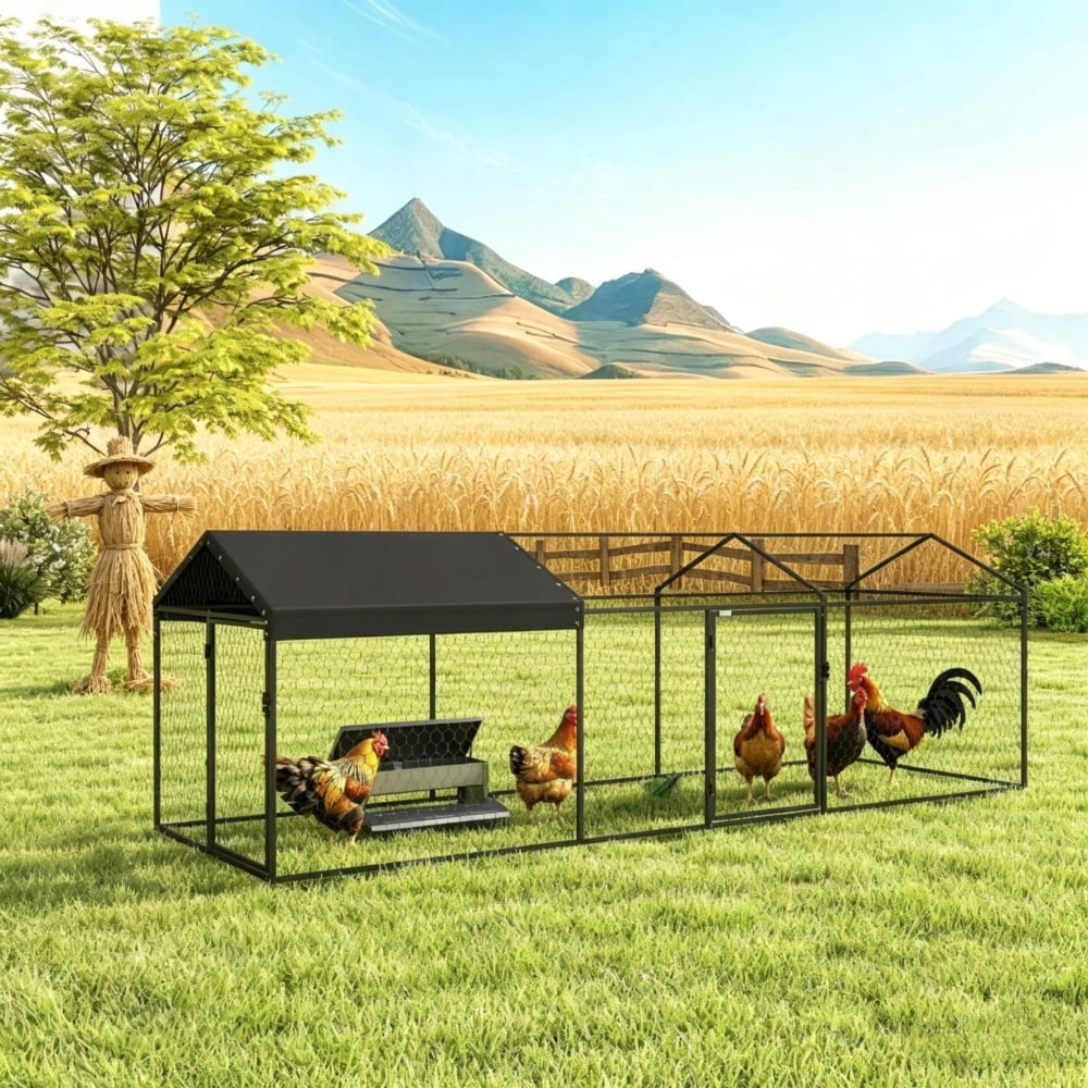 Large Outdoor Chicken Run Coop, UV Waterproof Oxford Cover Rustproof Steel Frame Predator Proof Wire Mesh Rabbit Duck Pet Playpen With Lockable Dual Doors